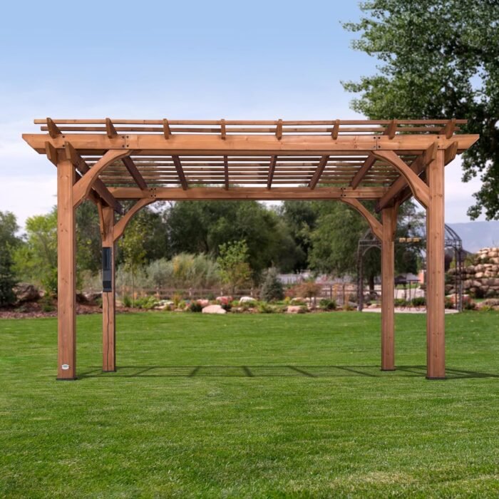 10 Ft. X 14 Ft. Traditional All Cedar Wood Outdoor Patio Pergola Shade Structure - Image 6