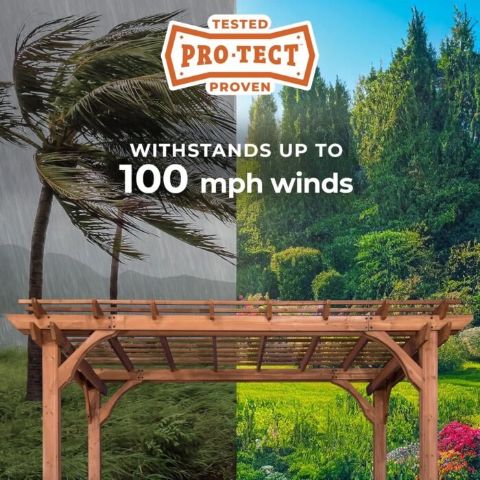10 Ft. X 14 Ft. Traditional All Cedar Wood Outdoor Patio Pergola Shade Structure - Image 7