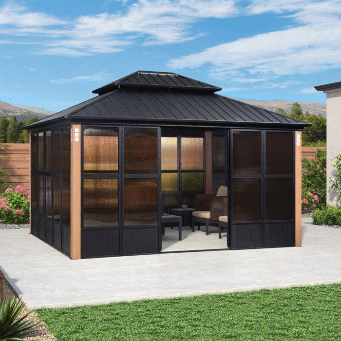 12′ x 14′ Hardtop Aluminum Gazebo with Galvanized Steel Roof & Sliding Doors - Image 3