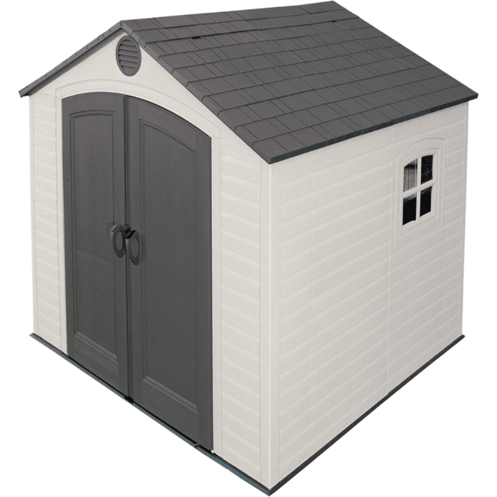 Lifetime 8’x 7.5′ Outdoor Storage Shed, Light Brown - Image 1