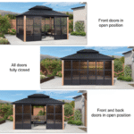 12′ x 14′ Hardtop Aluminum Gazebo with Galvanized Steel Roof & Sliding Doors - Image 2