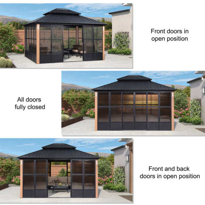 12′ x 14′ Hardtop Aluminum Gazebo with Galvanized Steel Roof & Sliding Doors - Image 2