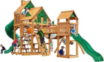 Gorilla Playsets Pioneer Peak Treehouse Wooden Swing Set with Tire Swing, and Clatter Bridge and Tower - Image 2