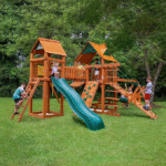 Gorilla Playsets Pioneer Peak Treehouse Wooden Swing Set with Tire Swing, and Clatter Bridge and Tower - Image 4