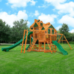 Gorilla Playsets Empire Extreme Wooden Swing Set with Monkey Bars, Clatter Bridge, Tower, and 3 Slides - Image 4