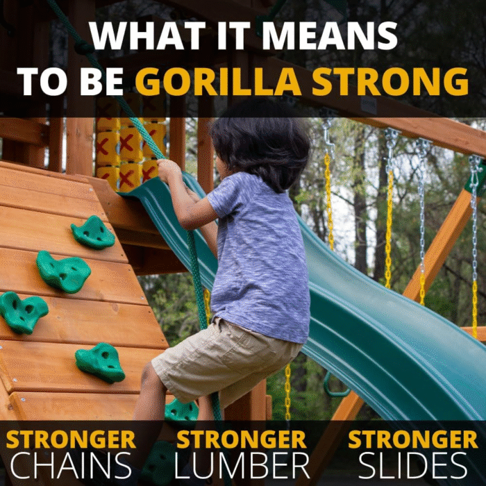 Gorilla Playsets Mountaineer Treehouse Wooden Swing Set with Tube Slide, Rope Ladder, and Sandbox - Image 2