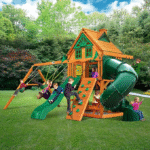 Gorilla Playsets Mountaineer Treehouse Wooden Swing Set with Tube Slide, Rope Ladder, and Sandbox - Image 3