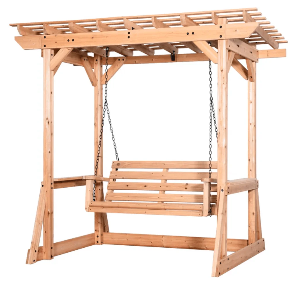 ajsl Backyard Discovery Callahan Cedar Wood Outdoor Pergola Swing Bench - Image 1
